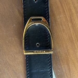 Hermes Black Leather Belt with Gold Buckle